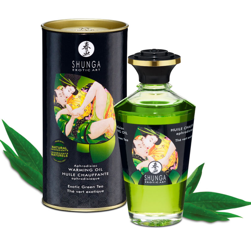 Olio da massaggio biologico riscaldante effetto calore per zone erogene al tè verde 100 ml Shunga Oils