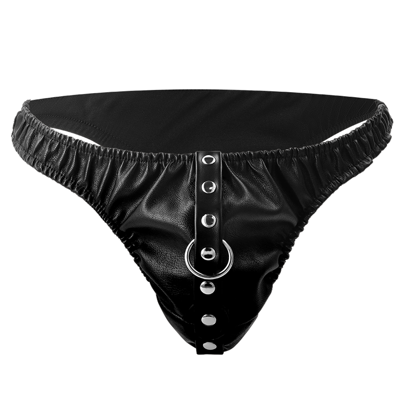 Tanga Uomo Nero In Pelle Con 3 O-Ring E Catane Bondage Fetish