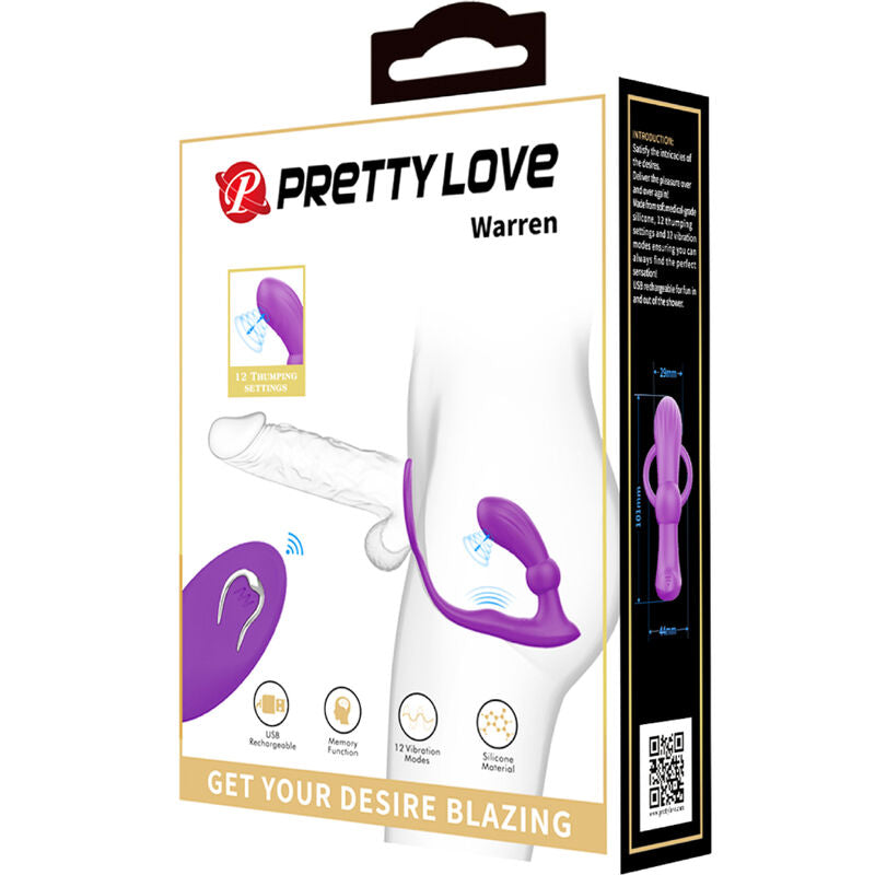 Anello fallico in silicone e plug anale vibrante impermeabile con telecomando wireless Pretty Love