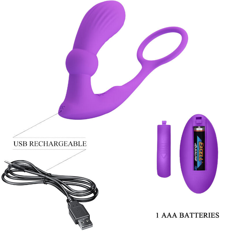 Anello fallico in silicone e plug anale vibrante impermeabile con telecomando wireless Pretty Love