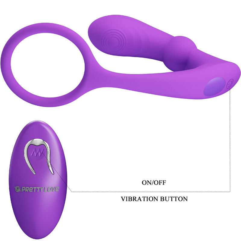 Anello fallico in silicone e plug anale vibrante impermeabile con telecomando wireless Pretty Love