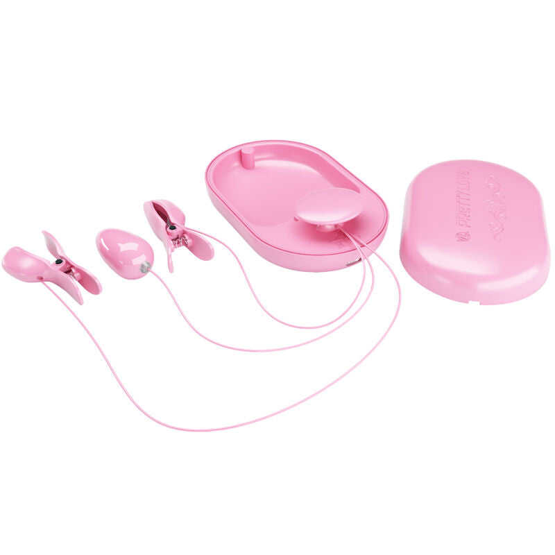 Pinzette elettrostimolanti per capezzoli con 12 funzioni di vibrazione ricaricabile in silicone rosa Pretty Love Flirtation