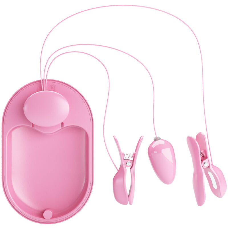 Pinzette elettrostimolanti per capezzoli con 12 funzioni di vibrazione ricaricabile in silicone rosa Pretty Love Flirtation