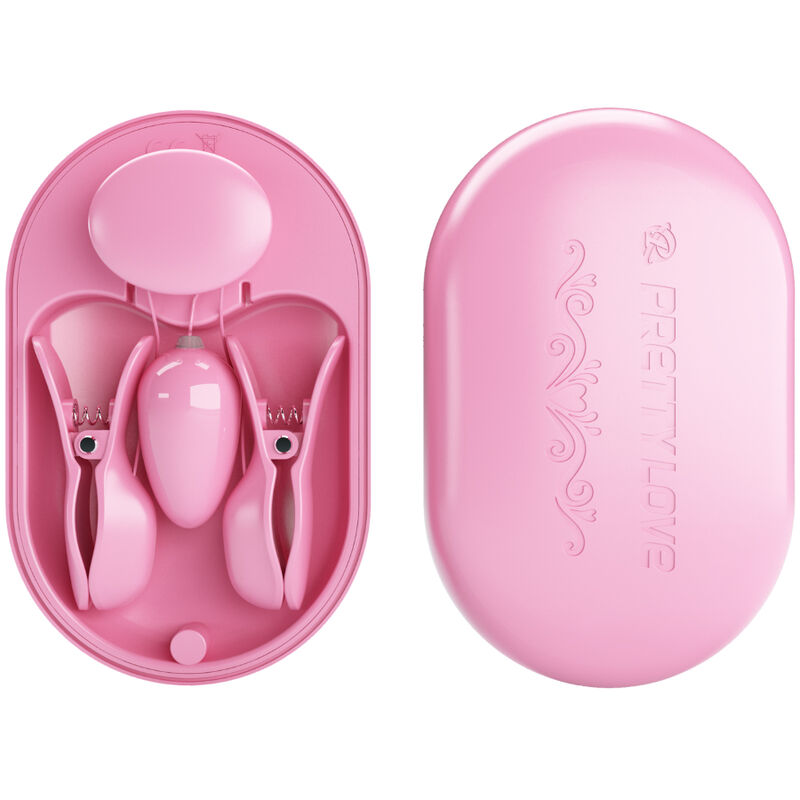 Pinzette elettrostimolanti per capezzoli con 12 funzioni di vibrazione ricaricabile in silicone rosa Pretty Love Flirtation