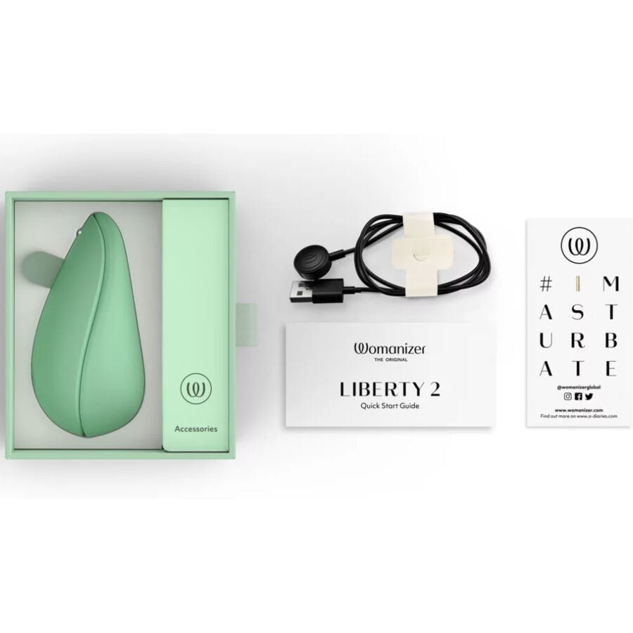 Stimolatore clitoride tecnologico con ventosa verde chiaro Liberty 2 impermeabile facile da pulire Womanizer