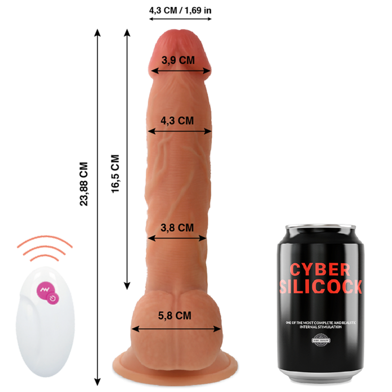 Dildo fallo realistico con movimento penetrazione e telecomando in silicone 24 cm ultra flessibile e base a ventosa Cyber Silicock