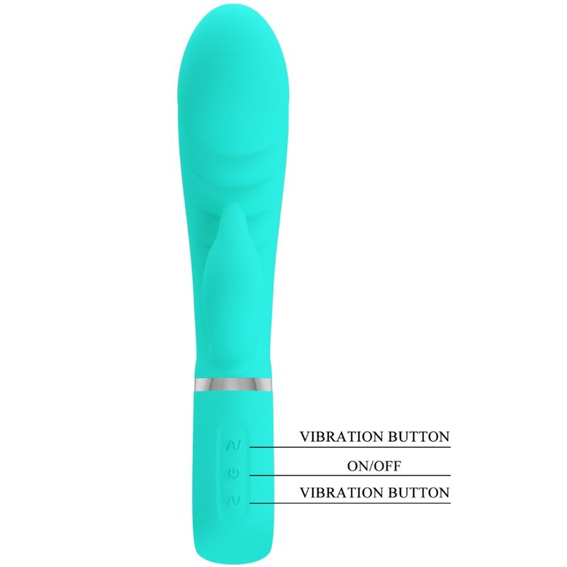 Vibratore multifunzione g spot clitoride flessibile silicone 7 funzioni ricarica USB verde acqua Pretty Love