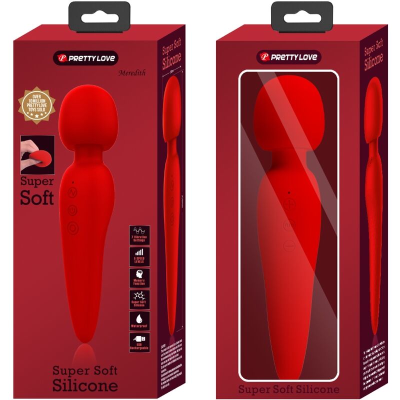 Vibratore massaggiatore wand impermeabile in silicone rosso 7 modalità vibrazione 5 velocità pretty love smart