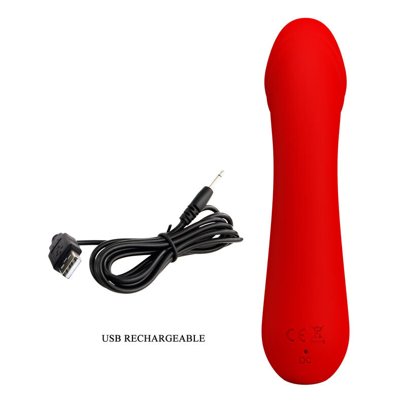Vibratore punto G ricaricabile silicone morbido flessibile rosso 12 modalità impermeabile design curvo Pretty Love Smart