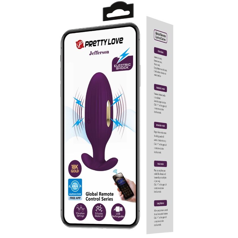 plug anale app controllato con vibrazione e scosse elettriche viola ricaricabile in silicone Pretty Love
