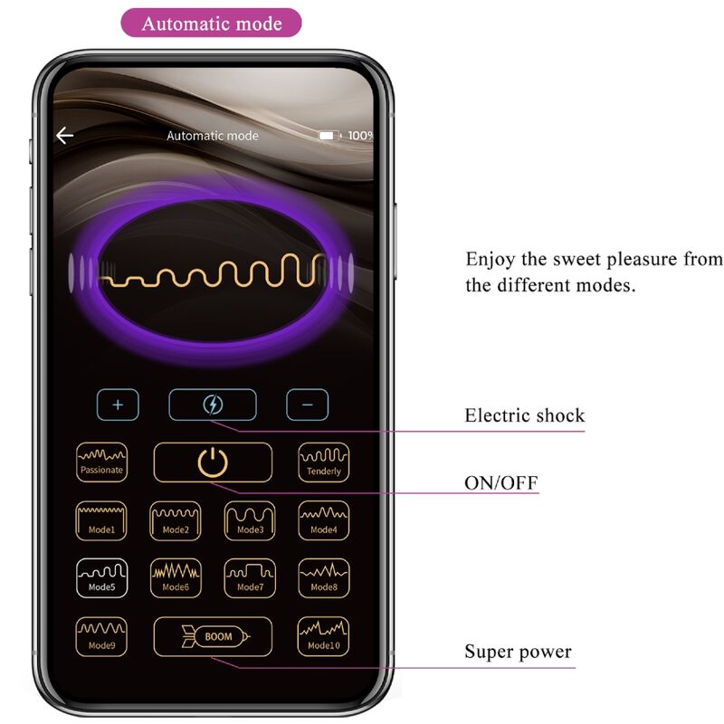 plug anale app controllato con vibrazione e scosse elettriche viola ricaricabile in silicone Pretty Love
