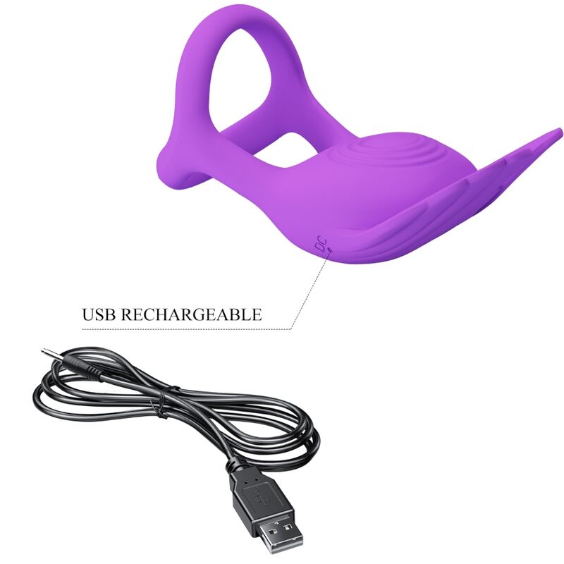 Anello fallico vibrante in silicone viola con 7 modalità di vibrazione per stimolazione del pene e clitoride Pretty Love Male