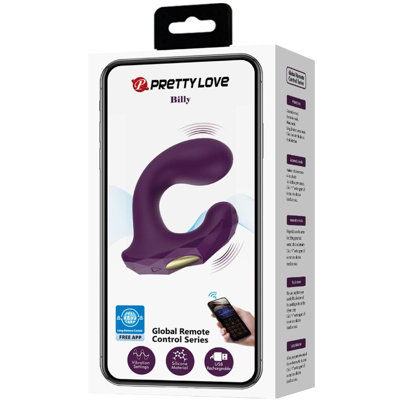 Vibratore doppia stimolazione clitoride punto G telecomando app 12 funzioni ricaricabile viola Pretty Love