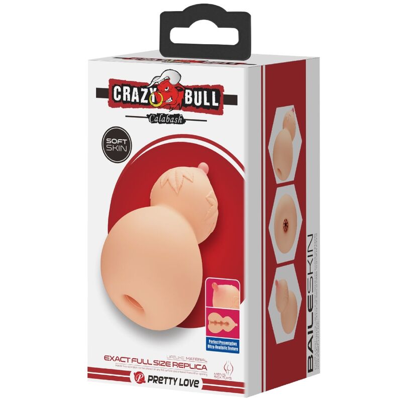Masturbatore Uomo Forma Seno Ergonomico Impermeabile Silicone Morbido Estensibile Carne Crazy Bull