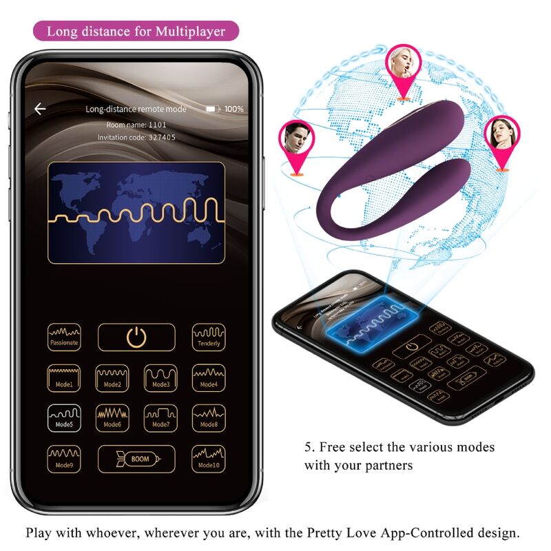 Vibratore in silicone viola con 12 funzioni impermeabile a lunga distanza ricaricabile USB Pretty Love
