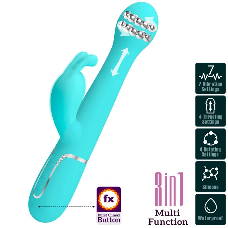 Pretty Love - Vibromasseur multifonction 3 en 1 Dejon Rabbit vert aqua