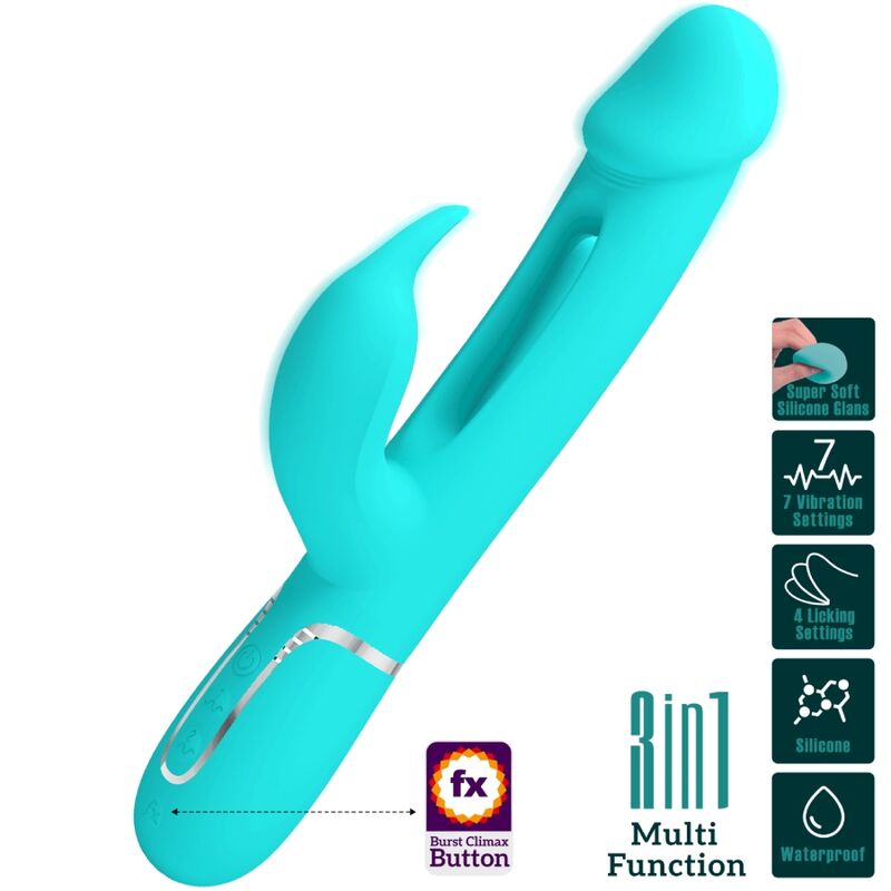 Pretty Love - Vibromasseur multifonction 3 en 1 Dejon Rabbit vert aqua