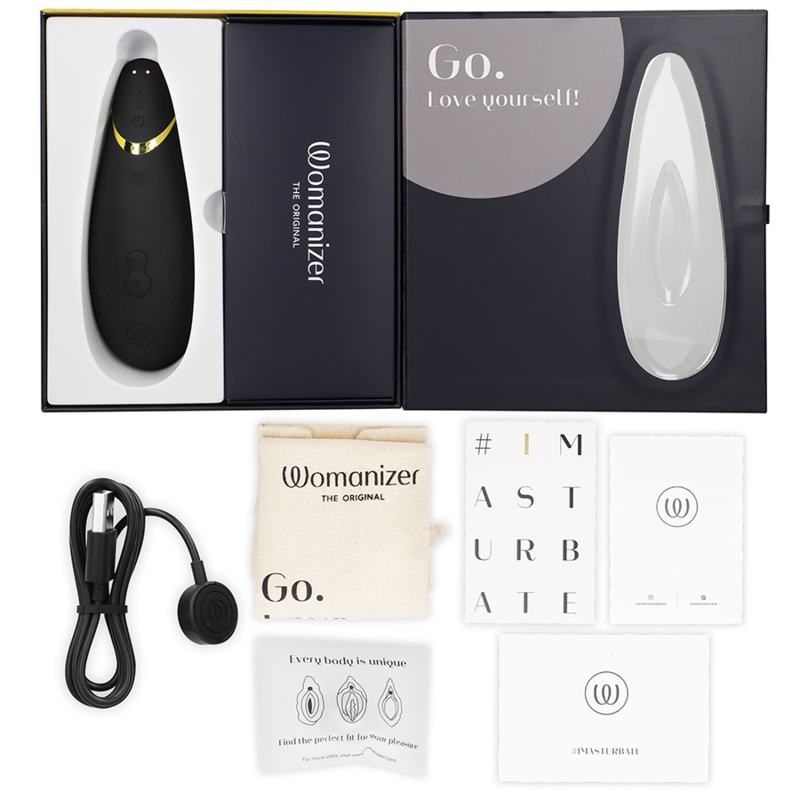 Stimolatore clitorale premium nero con 14 livelli intensità e tecnologia Pleasure Air Womanizer