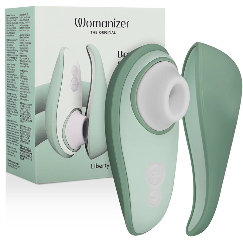 Stimolatore clitoride tecnologico con ventosa verde chiaro Liberty 2 impermeabile facile da pulire Womanizer