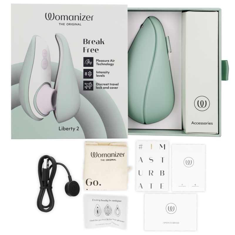 Stimolatore clitoride tecnologico con ventosa verde chiaro Liberty 2 impermeabile facile da pulire Womanizer