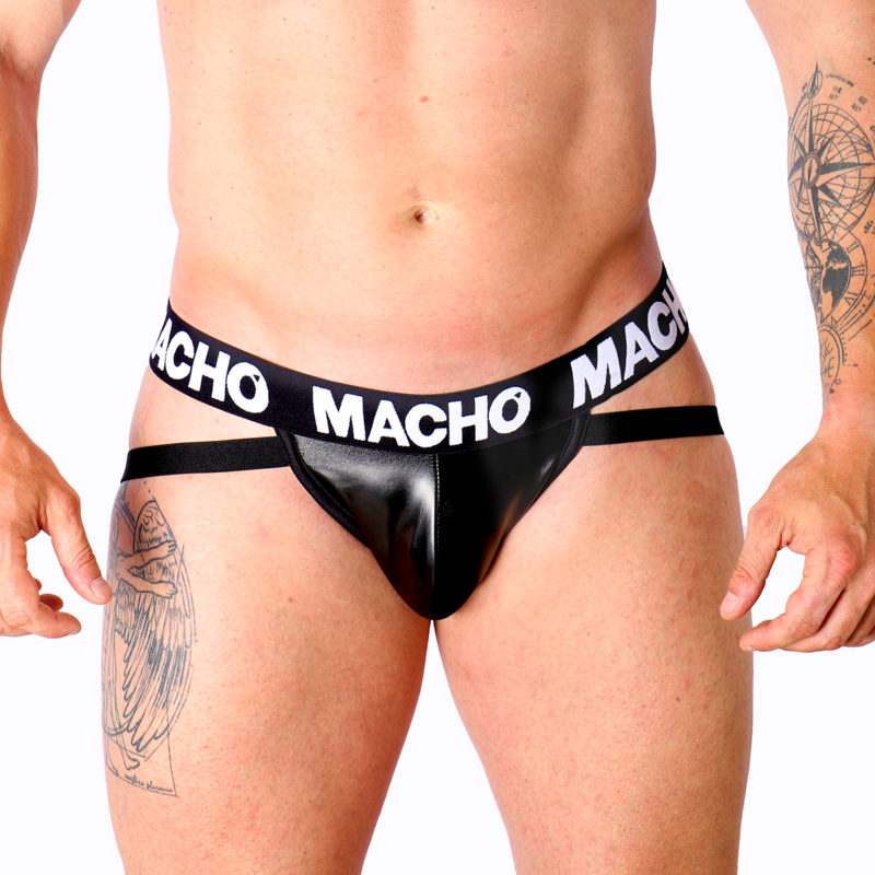 jockstrap nero similpelle elastica uomo con fascia multicolore collezione fetish 2023 taglia S Macho Underwear
