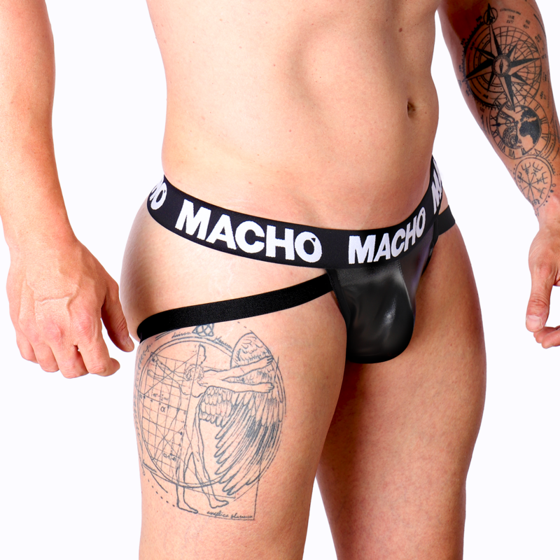 jockstrap nero similpelle elastica uomo con fascia multicolore collezione fetish 2023 taglia S Macho Underwear