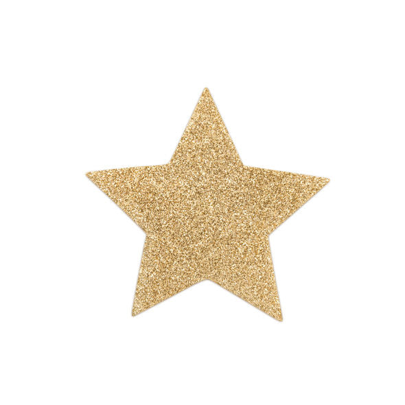 Copri capezzoli pasties glitterati oro a forma di stella riutilizzabili decorazioni autoadesive per il corpo Flash Golden Star Bijoux Collection
