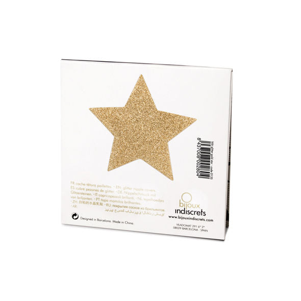 Copri capezzoli pasties glitterati oro a forma di stella riutilizzabili decorazioni autoadesive per il corpo Flash Golden Star Bijoux Collection
