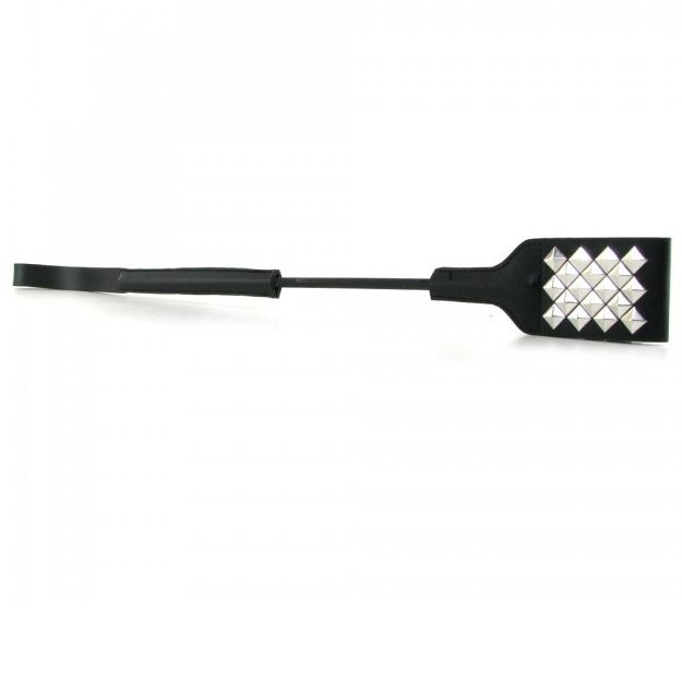 Frustino in pelle nera e brochie metalliche con manico antiscivolo sex & Michief fetish bondage  