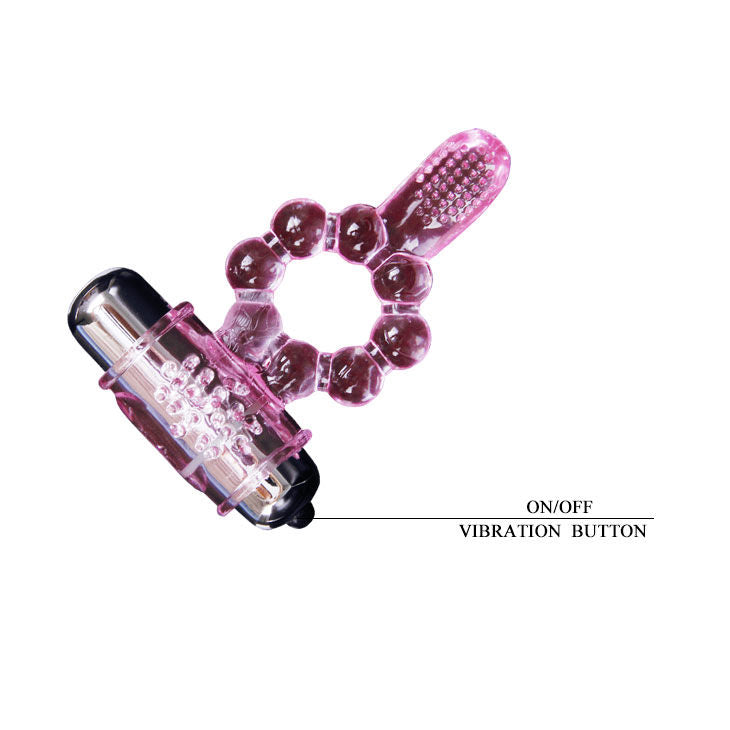 Anello fallico con vibrazione in silicone rosa doppia vibrazione stimolazione clitoride e anale 10 ritmi facile uso batterie incluse BAILE FOR HIM