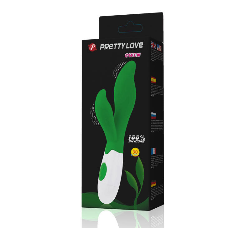 Vibratore verde bianco con 30 impulsi in silicone ergonomico per stimolazione clitoridea Pretty Love Flirtation