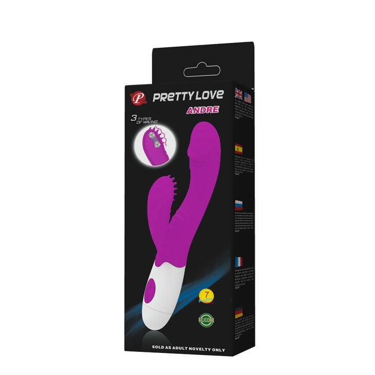 Vibratore stimolatore clitorideo lilla bianco 7 ritmi silicone 2 motori qualità superiore Pretty Love Flirtation