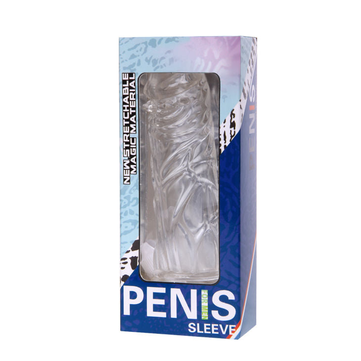 Guaina ingrandimento pene in silicone adattabile reversibile 13 cm con venature stimolanti Baile For Him