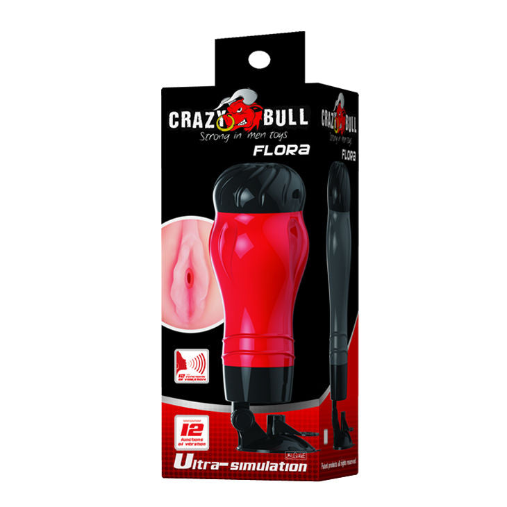 masturbatore realistico crazy bull vagina flora con base aspirante e 12 modalità vibrazione hands free CRAZY BULL