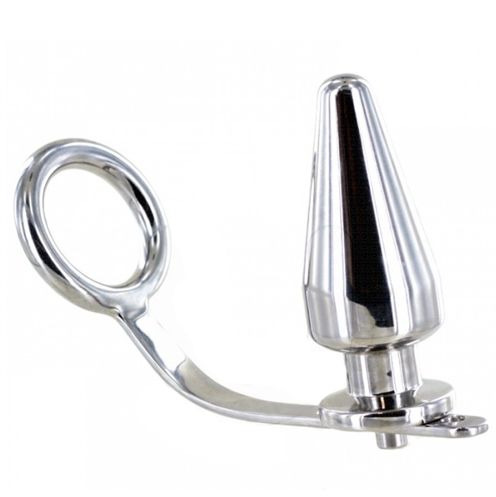 Anello per pene con plug anale in acciao con regolazione 80x55mm