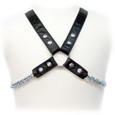 Imbracatura per spalle e schiena in pelle con catene in acciao regolabile fetish bdsm