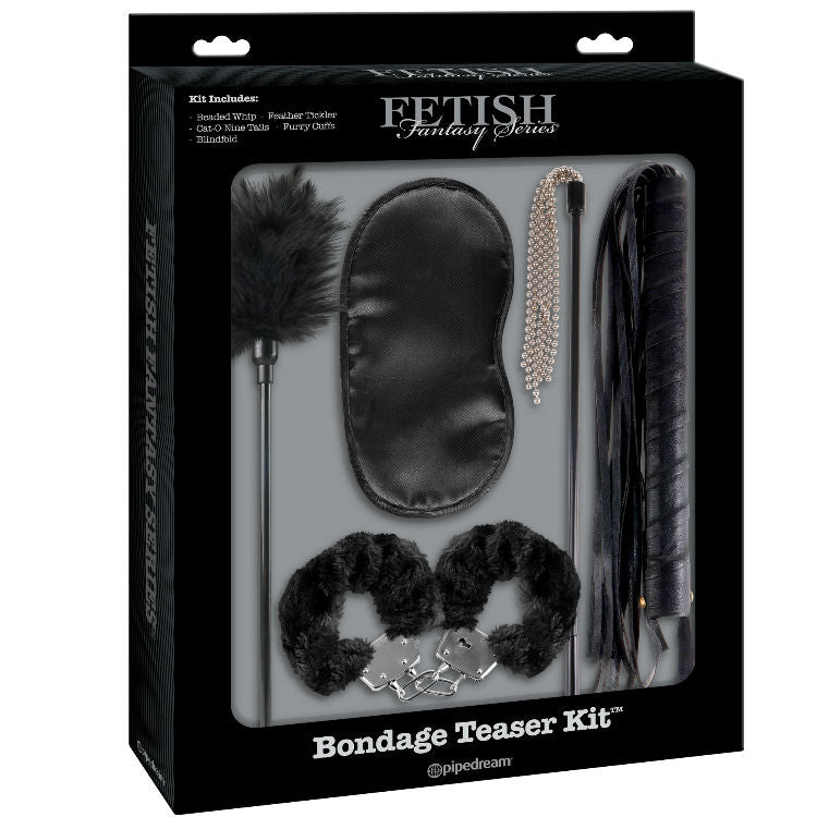 Set bondange deluxe con manette in neoprene maschera e stimolatore solletico intense fetish