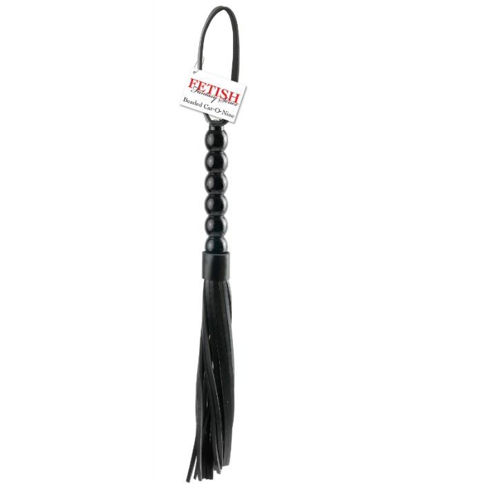 Frustino con impugnatura in perline antiscivolo con 22 frange in pelle 52cm fetish bondage  