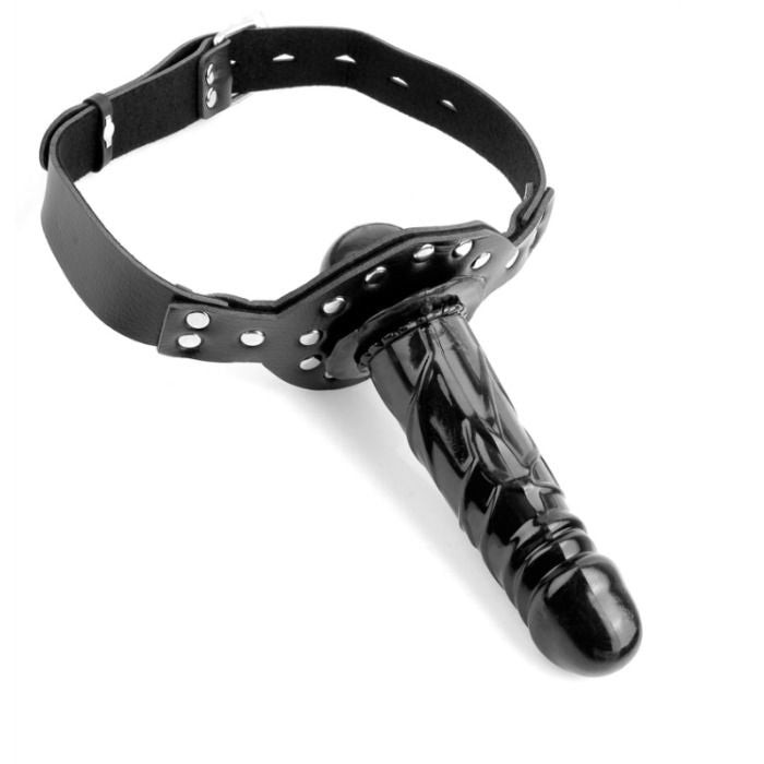 Bavaglio morso in  pelle con dildo 13 cm removibile regolabile per bondage fetish Fetish Fantasy Series