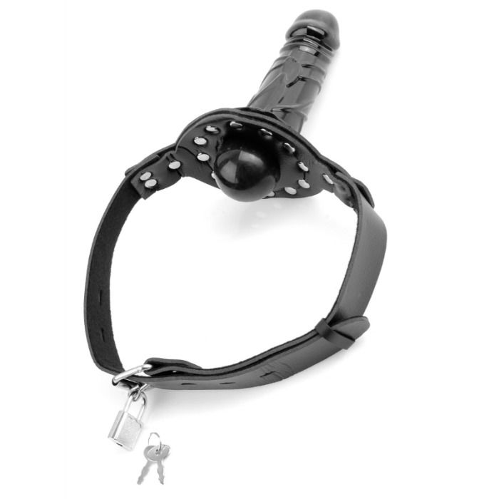 Bavaglio morso in  pelle con dildo 13 cm removibile regolabile per bondage fetish Fetish Fantasy Series