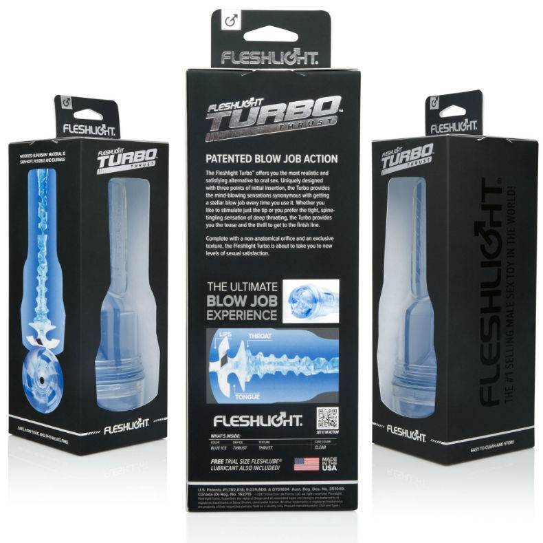 Simulatore di sesso orale uomo Fleshlight Turbo Thrust Blu Ghiaccio texture realistica effetto gola profonda sensazione unica FLESHLIGHT