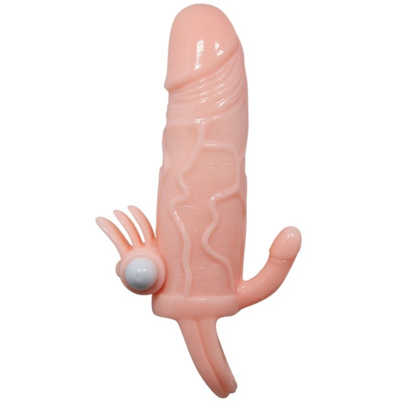 Guaina per ingrandimento pene uomo con stimolazione clitoride e fallo per seconda penetrazione anale vibrante realistica 16.5 cm  Baile For Him