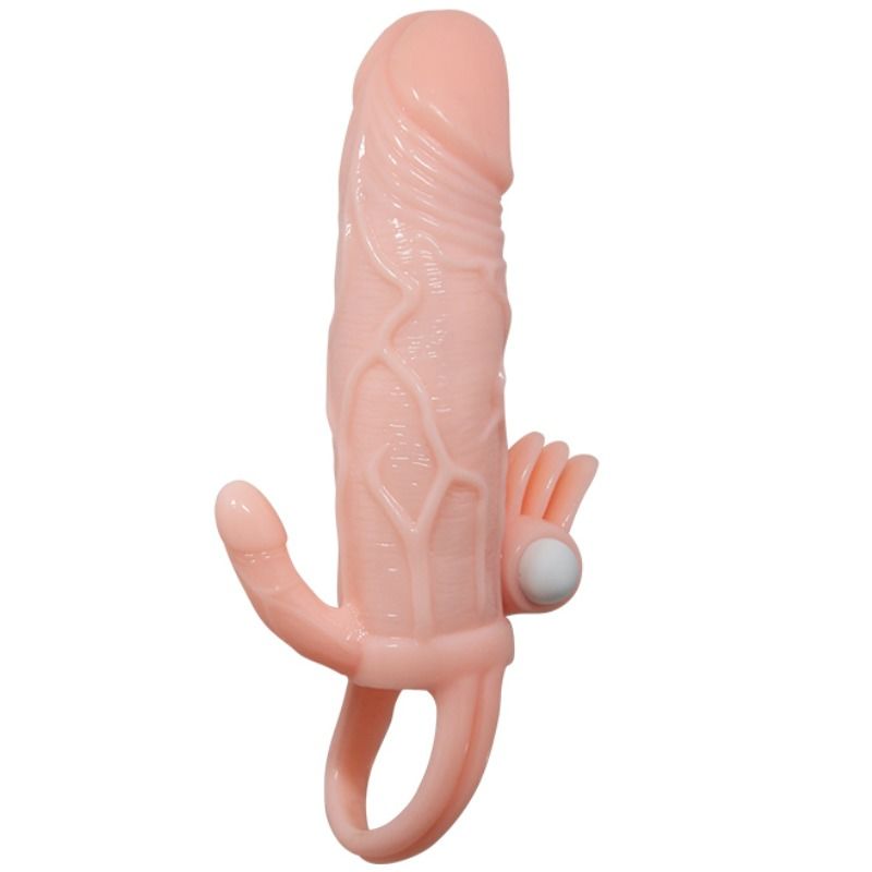 Guaina per ingrandimento pene uomo con stimolazione clitoride e fallo per seconda penetrazione anale vibrante realistica 16.5 cm  Baile For Him