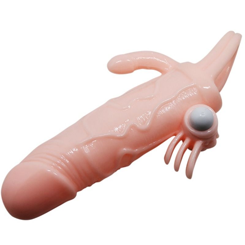 Guaina per ingrandimento pene uomo con stimolazione clitoride e fallo per seconda penetrazione anale vibrante realistica 16.5 cm  Baile For Him