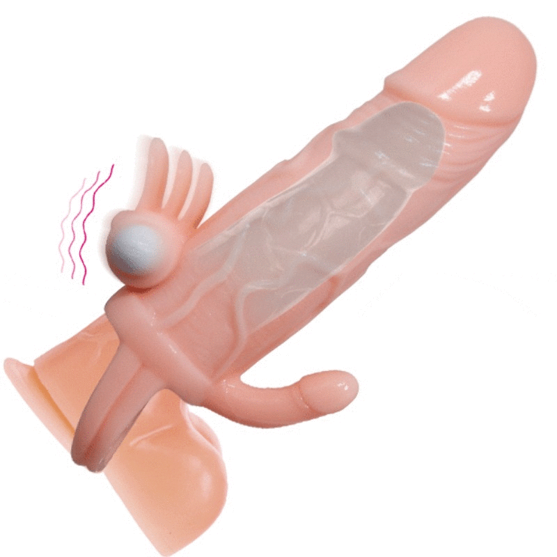 Guaina per ingrandimento pene uomo con stimolazione clitoride e fallo per seconda penetrazione anale vibrante realistica 16.5 cm  Baile For Him