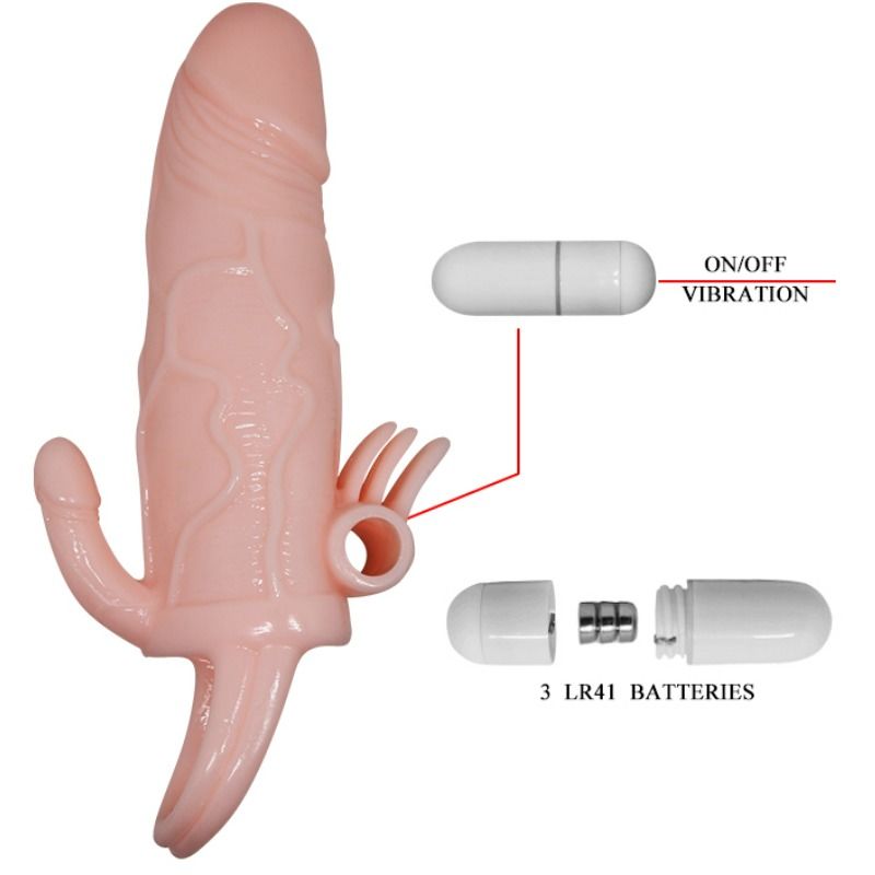 Guaina per ingrandimento pene uomo con stimolazione clitoride e fallo per seconda penetrazione anale vibrante realistica 16.5 cm  Baile For Him