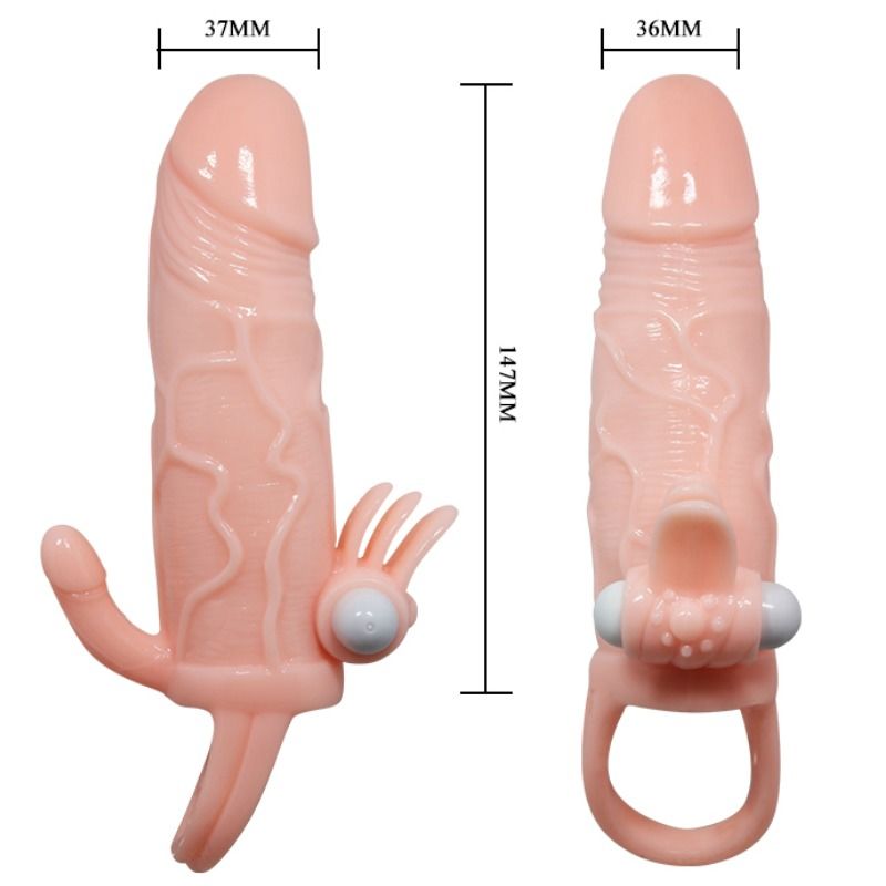 Guaina per ingrandimento pene uomo con stimolazione clitoride e fallo per seconda penetrazione anale vibrante realistica 16.5 cm  Baile For Him