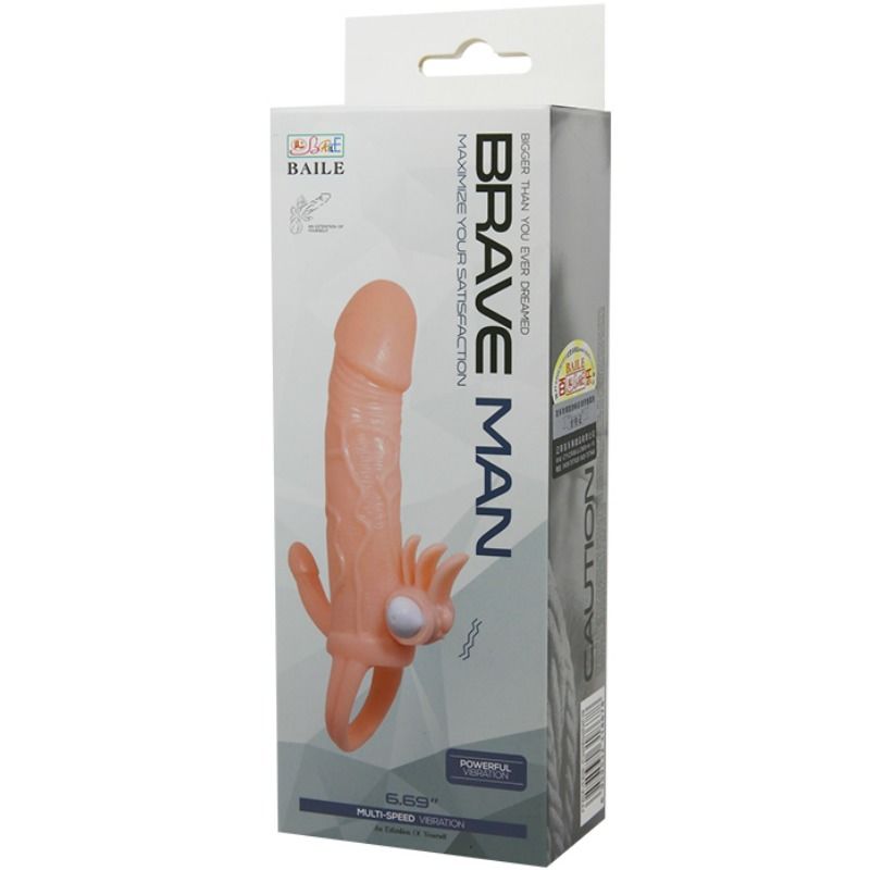 Guaina per ingrandimento pene uomo con stimolazione clitoride e fallo per seconda penetrazione anale vibrante realistica 16.5 cm  Baile For Him