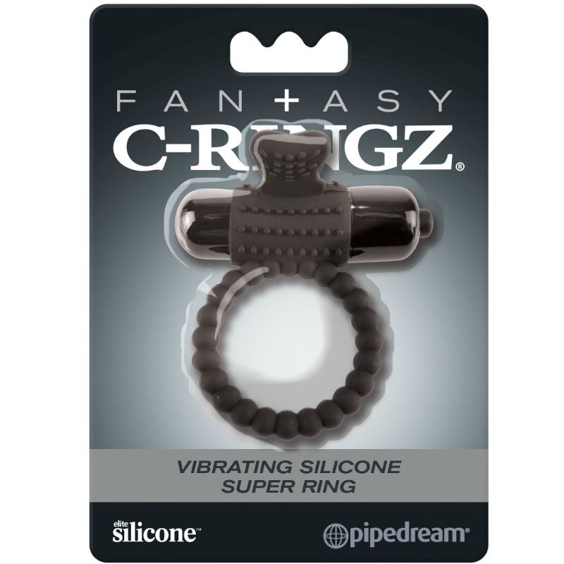Anello fallico vibrante nero in silicone per erezioni prolungate sotto la doccia vibrazioni intense FANTASY C-RINGZ