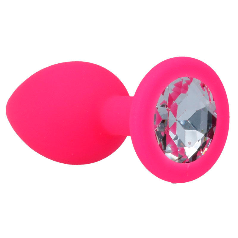 Plug anale in silicone morbido e setoso impermeabile con base di diamante lux fucsia Intense